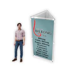 Tower A frame banner manufactured by Stitched Flags and Banners and supplied with alumimium frame, full colour print on pvc and carry bag. Ideal for indoor displays and outdoor displays.