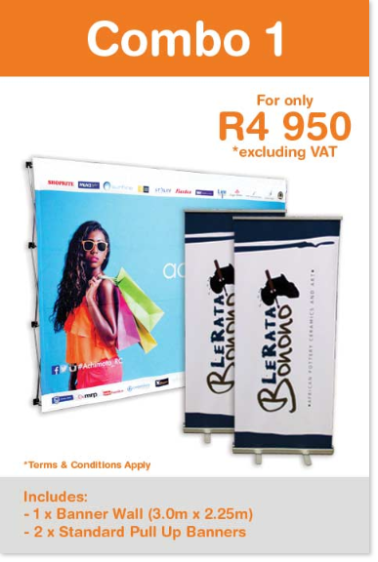 Combo Special on Flags and Banners. 1 x 3.0m x 2.25m Banner Wall & 2 x Standard Pull Up Banners