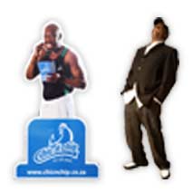 Life size cutouts from photos, of sports figures, supernatural, sports, celebrities, custom cheap of nfl players and affordable. Manufactured by Stitched Flags and Banners, ideal for indoor displays.